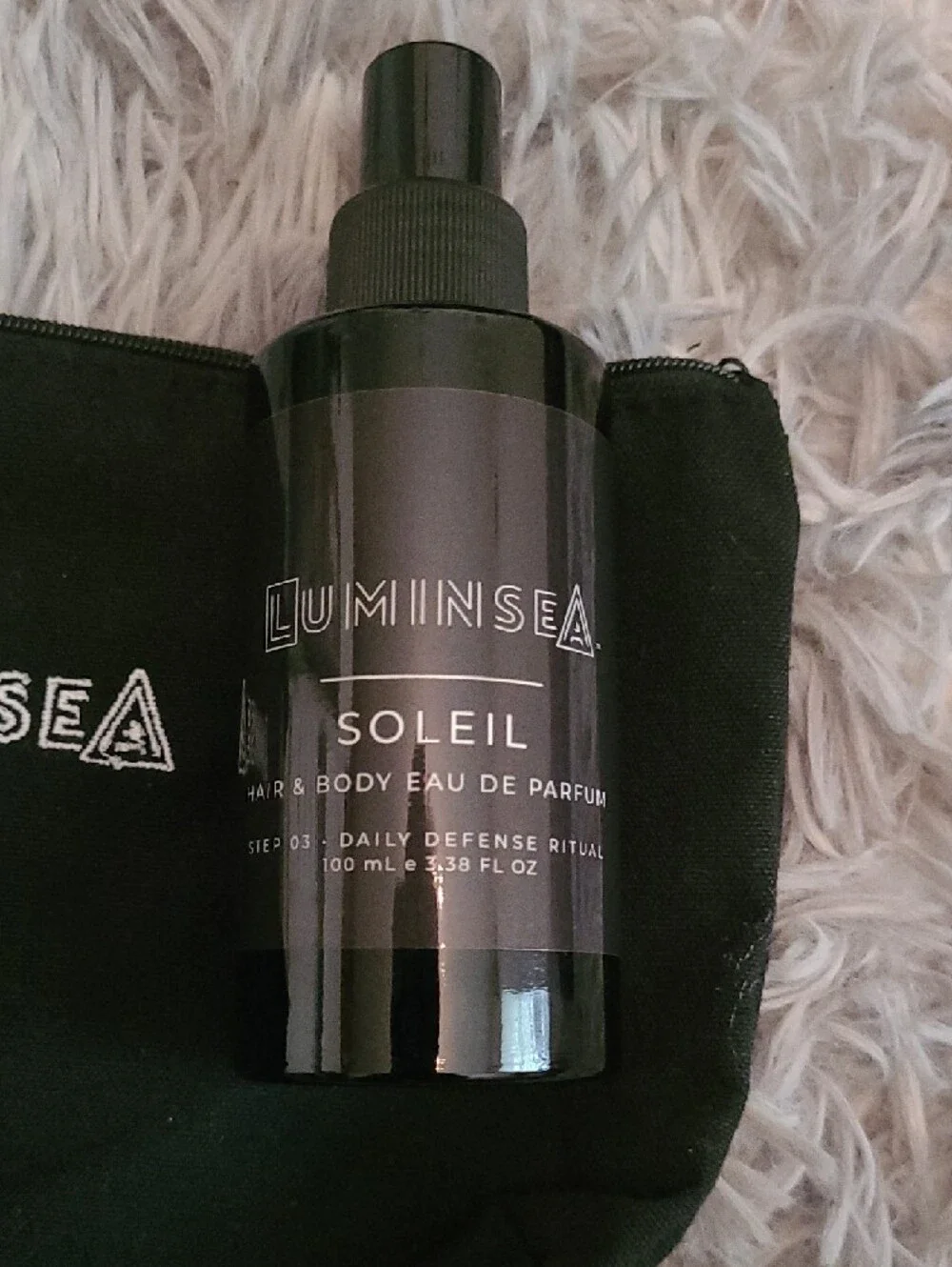 Luminsea Black Travel Pouch with Soleil Mist & Lip Product